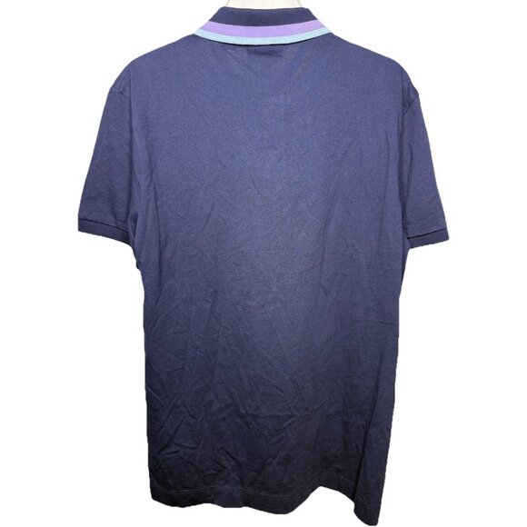 Lacoste Mens Medium Navy Polo Shirt Blue Purple Stripe Collar Regular Fit Cotton - Picture 6 of 7